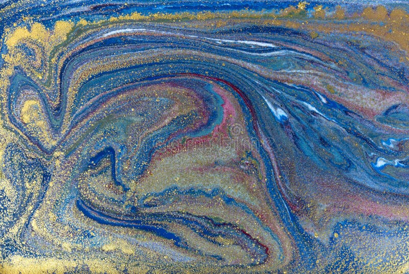 Μπλε χρυσό marbling σχέδιο Χρυσή μαρμάρινη υγρή σύσταση απεικόνιση αποθεμάτων